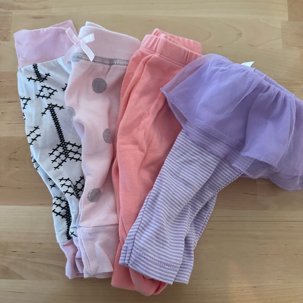 Bundle of four Baby Girl pants Size 3mo